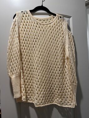 Open-Knit Cold-Shoulder Sweater in Cream - Women's